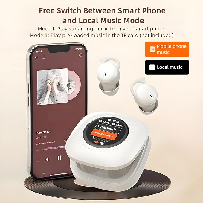 Sleepals Touch Wireless Sleep Earbuds with Smart Charging Case, Noise Reducing Headphones for Side Sleepers, Touch Screen Display (Black)