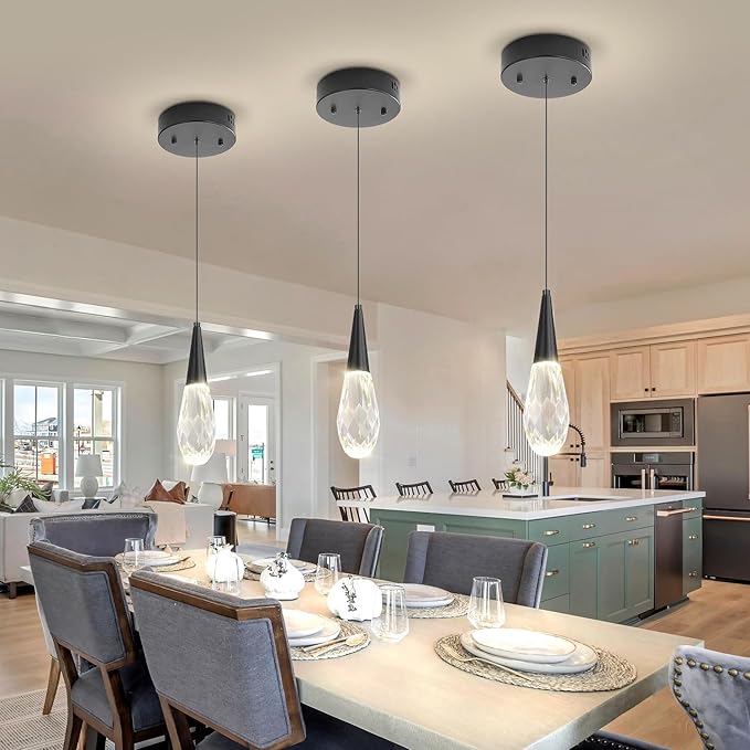 Pendant Light Kitchen Islan 1-Light Black Small Chandelier Modern Crystal Pendant Light Fixture for Dining Room, Living Room,Bedroom, Foyer