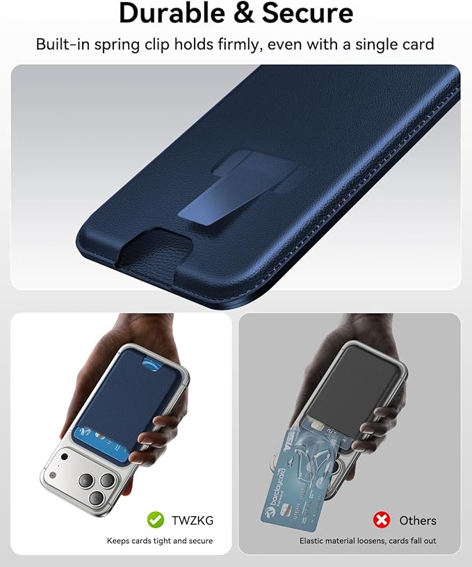 for MagSafe Wallet, 3 Cards Holder, Slim Magnetic Phone Wallet for iPhone 17/16/15/14/13/12 Pro Max Plus Air Series,RFID Blocking Vegan Leather,Navy Blue