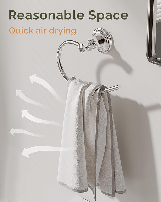 Towel Ring, Stainless Steel Hand Towel Holder for Bathroom Wall Mount, Heavy Duty Towel Hanger for Kitchen, Bath, RV(Chrome)