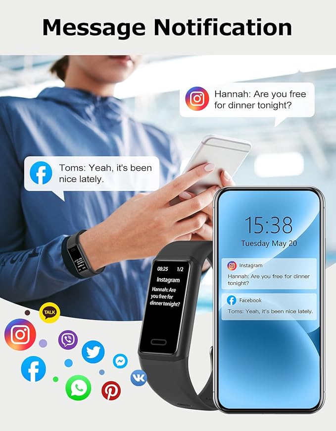 Fitness Tracker, Fitness Watches for Men Women with 24/7 Heart Rate Monitor Sleep Tracker Step/Calorie Counter Stopwatch Pedometer IP68 Waterproof (Dark Black)