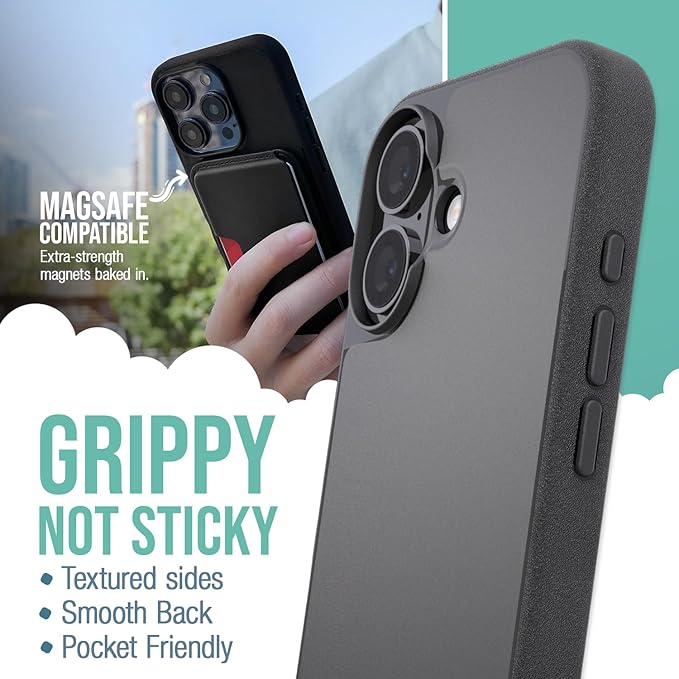 Smartish iPhone 16 MagSafe Case + 2-Pack Tempered Glass Screen Protector Bundle - Gripmunk + Tuff Sheet - Protective Magnetic Case with Crystal Clear Screen Protection - Black