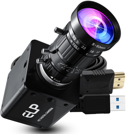 ELP 4K 60fps USB3.0 HDMI Camera Manual Zoom Webcam H.264 High Speed UVC Lightburn Cameras for Computer Low Illumination Simultaneous Output 10X Zoom Web_Camera for Windows Linux Mac TV Projector