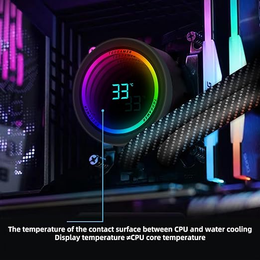 T-240MM Black ARGB Liquid CPU Water Cooling with 240mm ARGB PWM Fan,Temperature Display, Computer Water Cooling