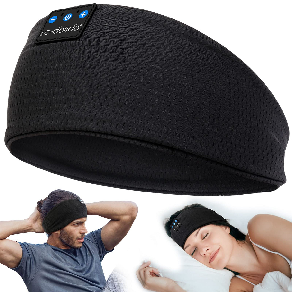 LC-dolida Sleep Headphones Headband Bluetooth 5.4, Headband Earphones Wireless with USB C Charge Port, Sleep Mask for Sleeping, Sports, Gifts, Workout, Jogging, Yoga, Insomnia, Air Travel, Meditation
