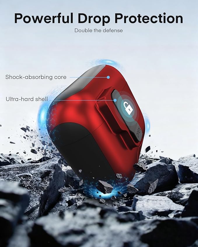 Maxjoy for AirPods Pro 3 Protective Case with Cleaning Kit, Military Hard Case with Lock Shock-Absorbing, Red