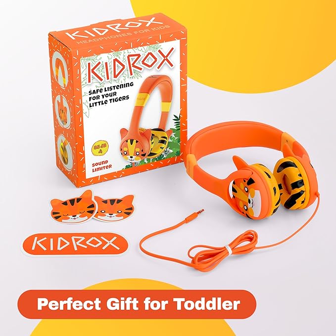 Kidrox Wired Toddler Headphones for 1-7 Years Old — 85dB Volume Limited Baby Headphones for Plane and Car Travel — Children Headset for Airplane, iPad and Tablet, Kids Headphone with Cord for Children