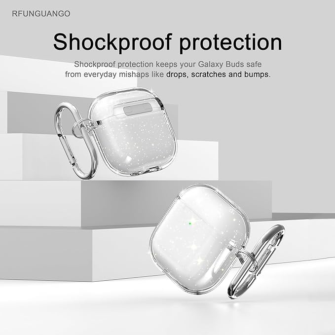 RFUNGUANGO AirPods 4 Case Clear, Soft TPU Transparent with Cleaning Kit & Keychain, Compatible with Magsafe, Compatible Apple AirPods 4 (2025) Generation Protective Case, Glitter White