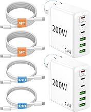 2 Pack USB C Charger Block 200W 6 Port GaN Super Fast Type C Charger