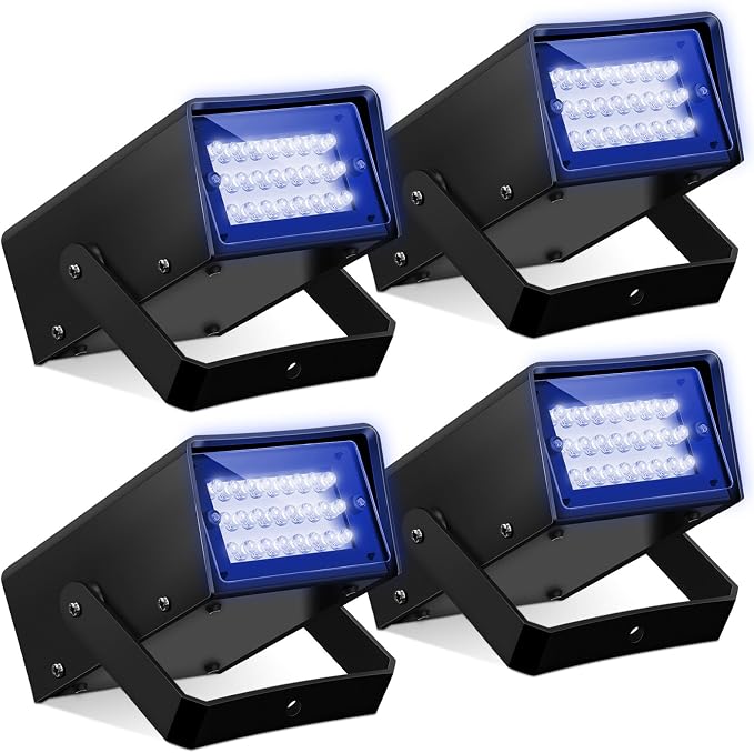 Treela 4 Pack Strobe Party Light Small Bright LED Outdoor, Blue, 24 LED