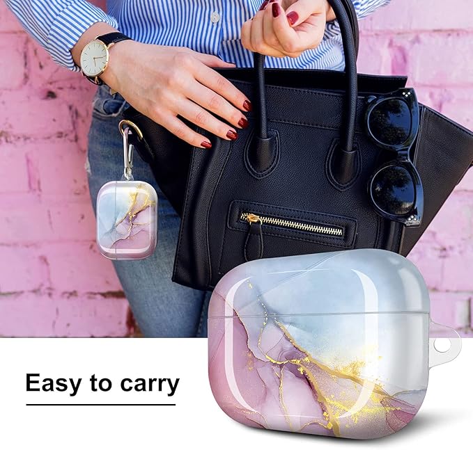 JIAXIUFEN Compatible with AirPods Pro Case Cover Gold Sparkle Glitter Marble Design Cute Full Protective Silicone TPU Skin Accessories for Women Girl Purple Blue