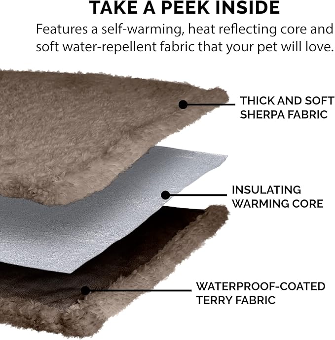 Furhaven Waterproof & Self-Warming Throw Blanket for Dogs & Indoor Cats, Washable & Reflects Body Heat - Soft-Edged Terry & Sherpa Dog Blanket - Espresso, Small