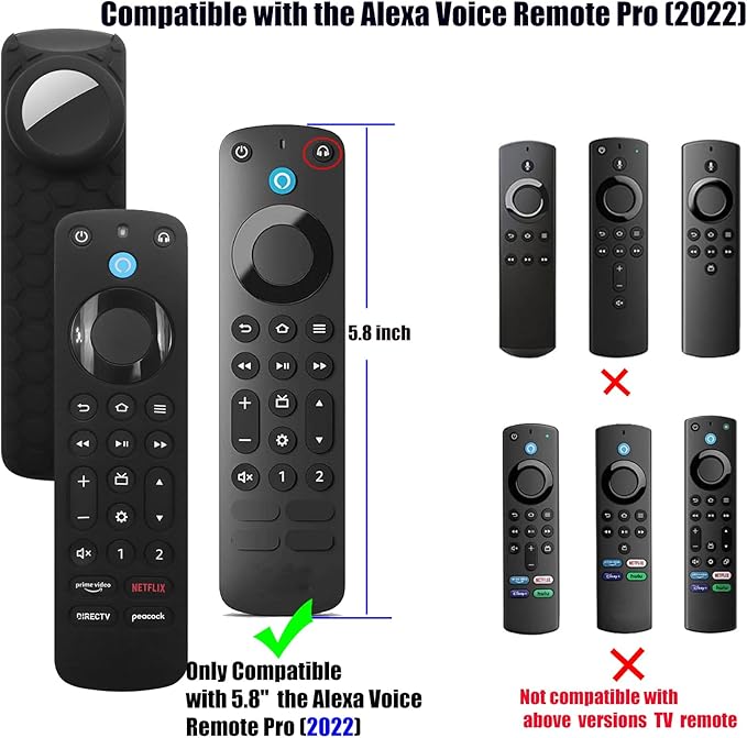Voice Remote Pro Case with Holder for Airtag,Silicone Anti-Slip Shockproof Protective TV Controller Finder Cover for Tile Sticker,Black