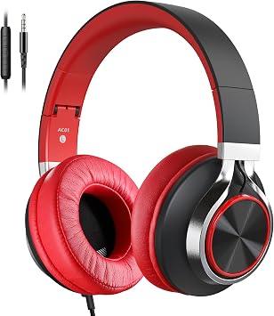 AC01 Over Ear Headphones Wired with Mic Volume Control, 3.5mm Jack
