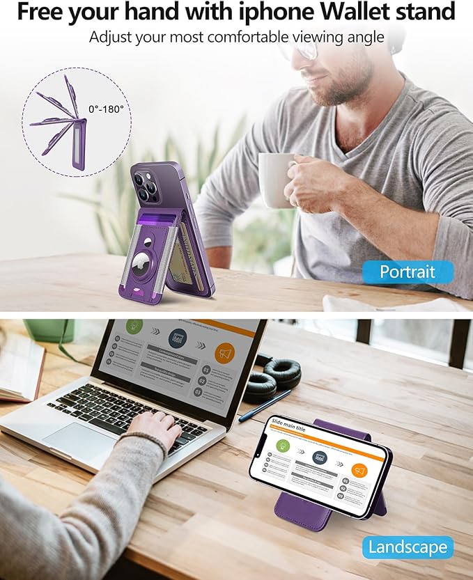 ExtreLife for Magsafe Wallet with Airtag Holder, Magnetic Wallet for iPhone 17/16/15/14/13/12 Series, 9-Card Holder, Open ID Window, Adjustable Stand, RFID Blocking, Purple