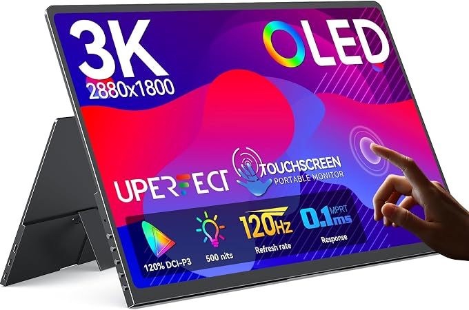 UPERFECT OLED Portable Monitor Touchscreen, 14" 3K 120Hz Gaming Monitor