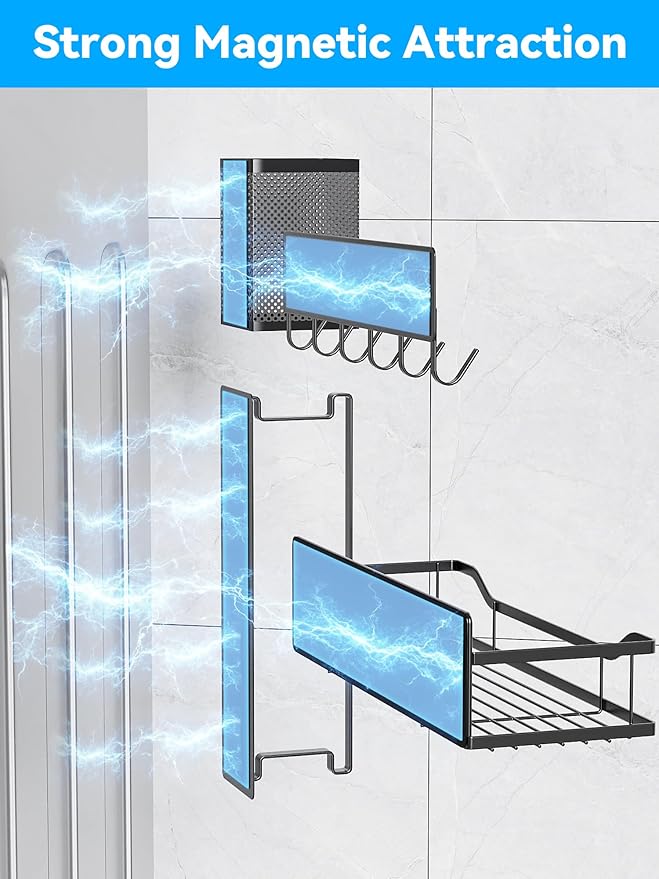 Multifunctional Magnetic Shelf for Washing Machine, Refrigerator, Microwave, and Any Metal Surface, Powerful Magnetic Shelves Include Unique Hollow Design Metal Organizers （6 pcs - Black）