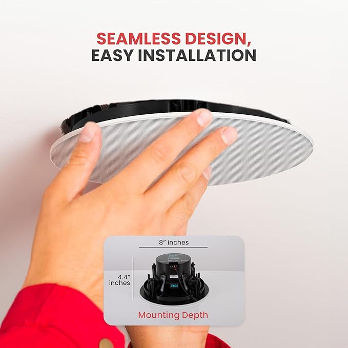 Pyle Ceiling and Wall Mount Speaker - Wireless Bluetooth 8” Dual 2-Way Audio Stereo Sound Subwoofer Kit with, 360 Watts, in-Wall & in-Ceiling Flush Mount for Home Surround System - Pyle PWRC85BT