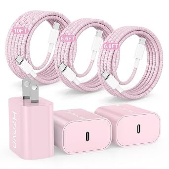 20W USB C Fast Charging for iPhone 17 Air/16/15 Pro Max,3Pack Colorful Mixed Charger Block with Braided Long USB C to C Cables (6/6/10ft) Compatible with iPhone16/15 Pro/15 Plus/iPad Pro - Image 2