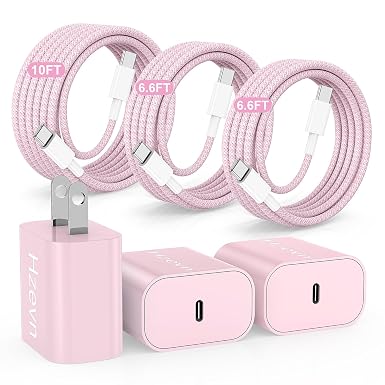 20W USB C Fast Charging for iPhone 17 Air/16/15 Pro Max,3Pack Colorful Mixed Charger Block with Braided Long USB C to C Cables (6/6/10ft) Compatible with iPhone16/15 Pro/15 Plus/iPad Pro - Image 3