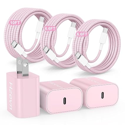 20W USB C Fast Charging for iPhone 17 Air/16/15 Pro Max,3Pack Colorful Mixed Charger Block with Braided Long USB C to C Cables (6/6/10ft) Compatible with iPhone16/15 Pro/15 Plus/iPad Pro - Image 4
