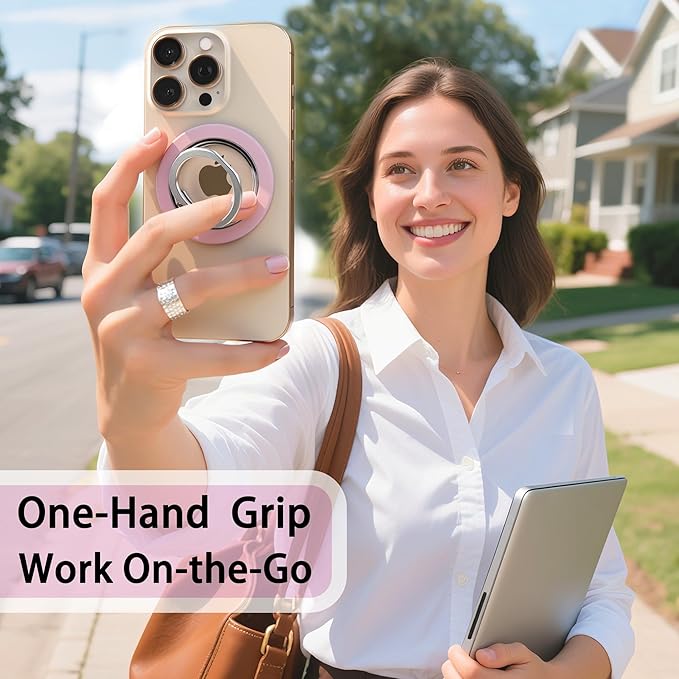 Magnetic Phone Grip Holder for Magsafe Phone Grip iPhones with Magnetic Phone Ring Kickstand,360 Adjustable Phone Holder for Hand and Phone Ring Holder Grip for Videos, Travel, Workout,Pink