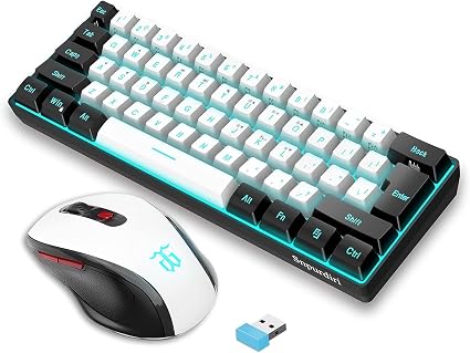 Snpurdiri 2.4G 60% Wireless Gaming Keyboard and Mouse Combo, Black-White