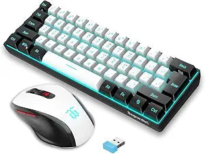 Snpurdiri 2.4G 60% Wireless Gaming Keyboard and Mouse Combo, Black-White