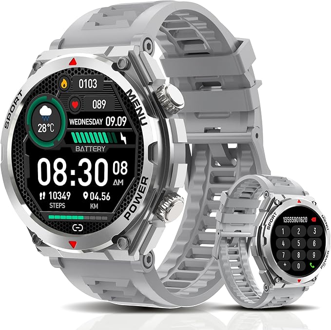 Military Smart Watch, 1.52-Inch Smartwatch with Text and Call, Heart Rate, Blood Oxygen, and Activity Trackers - Compatible with iPhone and Android, for Men and Women (Classic, Gray)