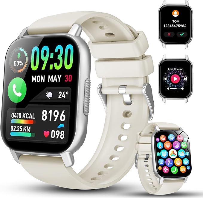 Smart Watch for Men Women with Bluetooth Call/Message Reminder, Smartwatch 1.85" Screen, Fitness Watch Heart Rate/Sleep/Calories/Steps Monitor, 112+ Sport Mode, Activity Tracker for Android iOS, White