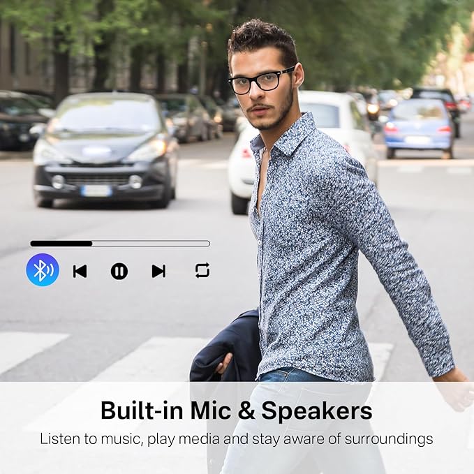Smart Glasses for Men and Women, Blue Light Filtering Lenses, Bluetooth Audio Glasses with Mic & Speakers, Touch & Voice Assistant Compatible - Up to 6 Hrs Battery, for Office, Driving