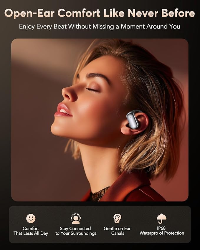 Open-Ear Bone Conduction Sports Headphones - Wireless Bluetooth Earbuds, Comfortable Design, Stereo Sound, Perfect for Running
