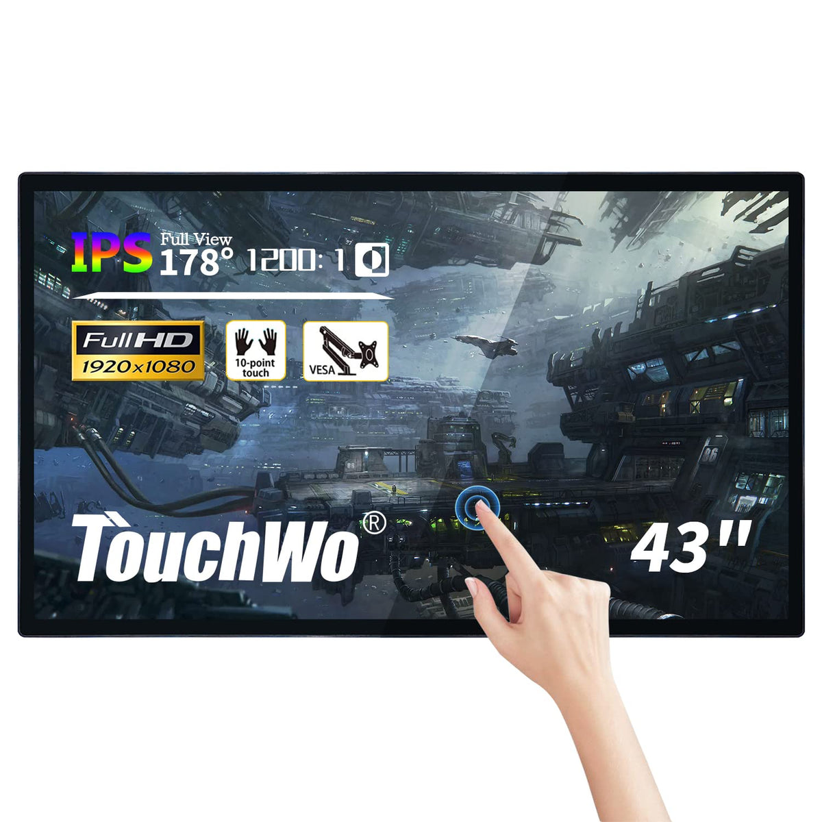 43 inch Capacitive Multi-Touch Screen Industrial Monitor, 16:9 Display 1920 x 1080P, Built-in Speakers, USB, VGA, DP & HD-MI Ports, Digital Signage Displays and Player for Advertising