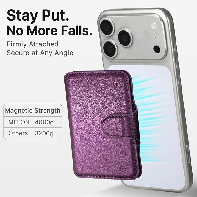 for MagSafe Wallet, Magnetic Phone Wallet RFID Blocking, Slim 5-8 Card Holder with Cash Slot & Clear ID Window, Minimalist Mag Safe Wallets for iPhone 17/16/15/14/13/12 Series, Amethyst Purple