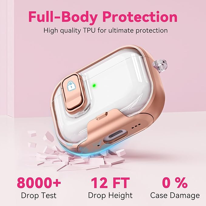 for Airpods Pro 3 Case 2025, Anti-Yellowing Clear Case for Airpods Pro 3 with Secure Lock & Phone Stand, Soft TPU Drop Protection Cover with Cleaning Kit (Rose Gold)