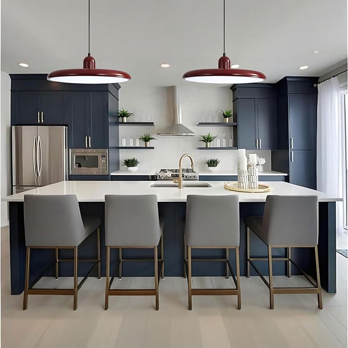 LED Pendant Light 40 cm Modern 36 W with Colour Temperature Dimmable Ceiling Lamp 3000K/4500K/6000K Metal and Acrylic for Dining Room Kitchen Living Room (Red + Red)