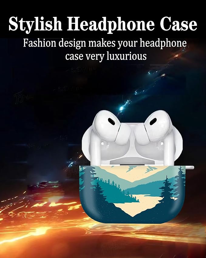 Cute Hard Case Compatible with AirPods Pro 2nd/1st Generation, Protective Cover with Golden Keychain, Fits 2023/2022/2019 Models, for Women, Girls, and Men(Beautiful Green Mountain)