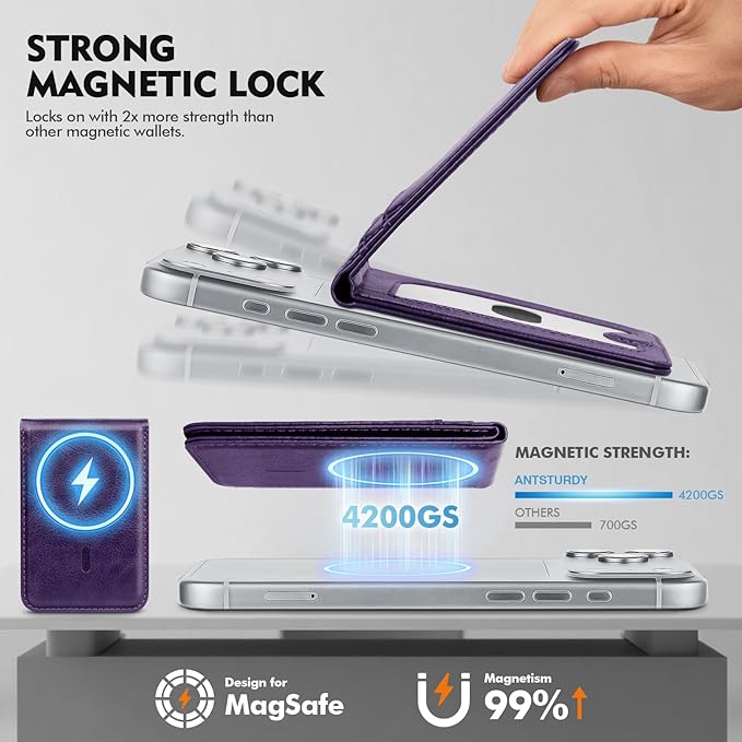 Compatible with Magsafe Case with Card Holder for Men Women Magnetic Ultra-Thin Wallet Bracket Adjustable Bracket for iPhone 17/16/15/14/13/12 Pro/Pro Max/PlusSeries,Purple