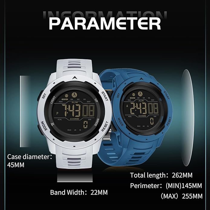findtime Men's Digital Watch Waterproof Pedometer Watches Sport Watch Step Counter Calorie Military Watch with Stopwatch Alarm LED Backlight Countdown