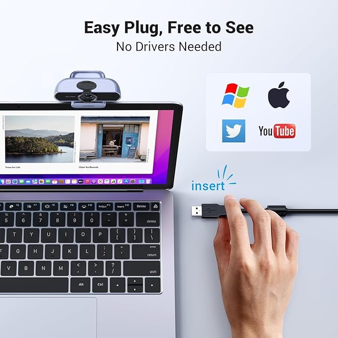 Full HD 1080P Webcam with Noise Canceling Microphone for Video Calls and Streaming Grey