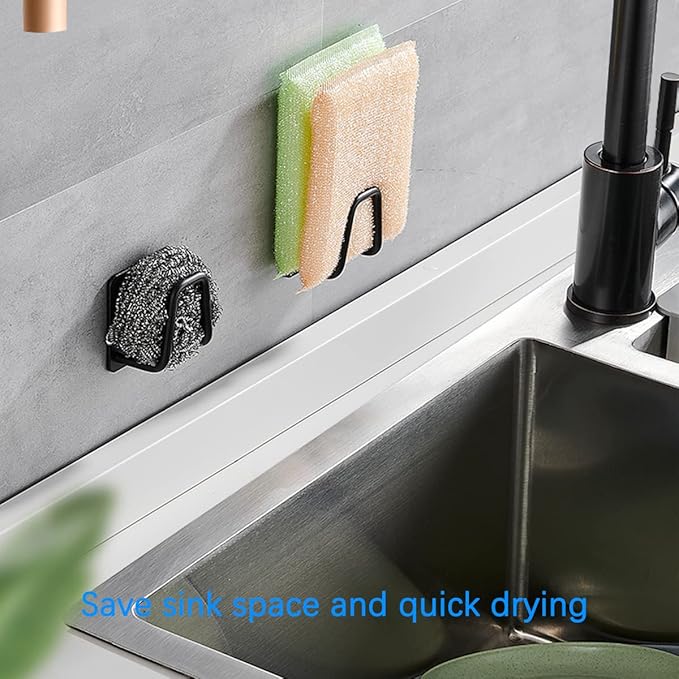 LYART 4Pcs Premium Sink Sponge Holder for Kitchen Sink Caddy Brush - SUS304 Stainless Steel Waterproof Rustproof Quick Drying Strong Self Adhesive (2. Black X 4Pcs)