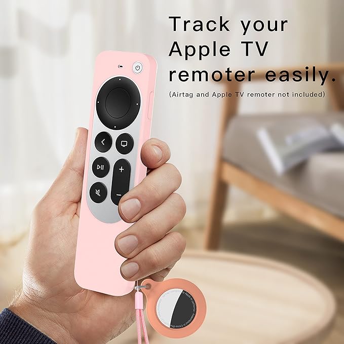 DamonLight Case for Apple TV Siri Remote 4K with Airtag Case [Lanyard Included][Heavy Shock Absorption] for Apple TV Siri Remote 4th Generation (Pink)