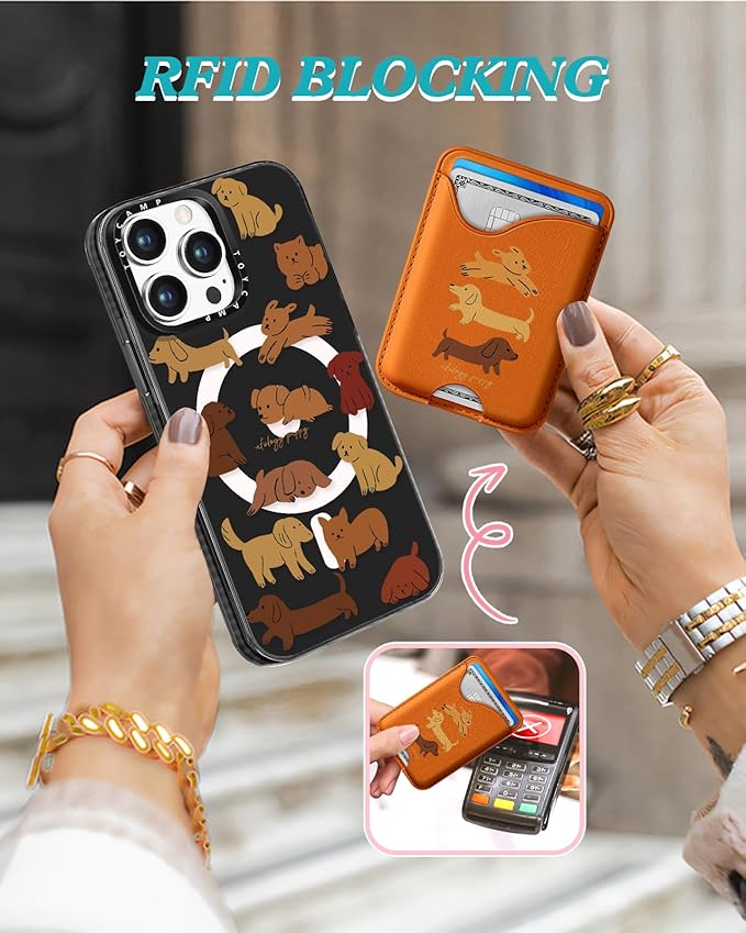 Toycamp for iPhone 15 Pro Max Case - Compatible with Magsafe Credit Card Holder Wallet Magnetic Cute Women Teen Girls Kawaii Girly Unique Small Dogs Design Phone Cover for Apple 15 Promax 6.7"