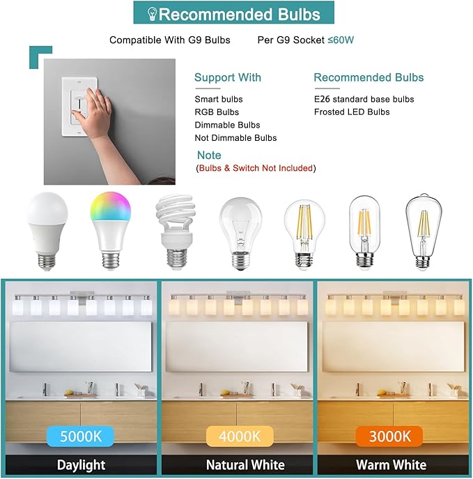 8 Light Bathroom Vanity Light, Brushed Nickel Bathroom Light Fixtures Over Mirror with Milky White Frosted Glass Shades, E26 Socket Modern Vanity Lights Wall Sconce for Bathroom Living Room Bedroom