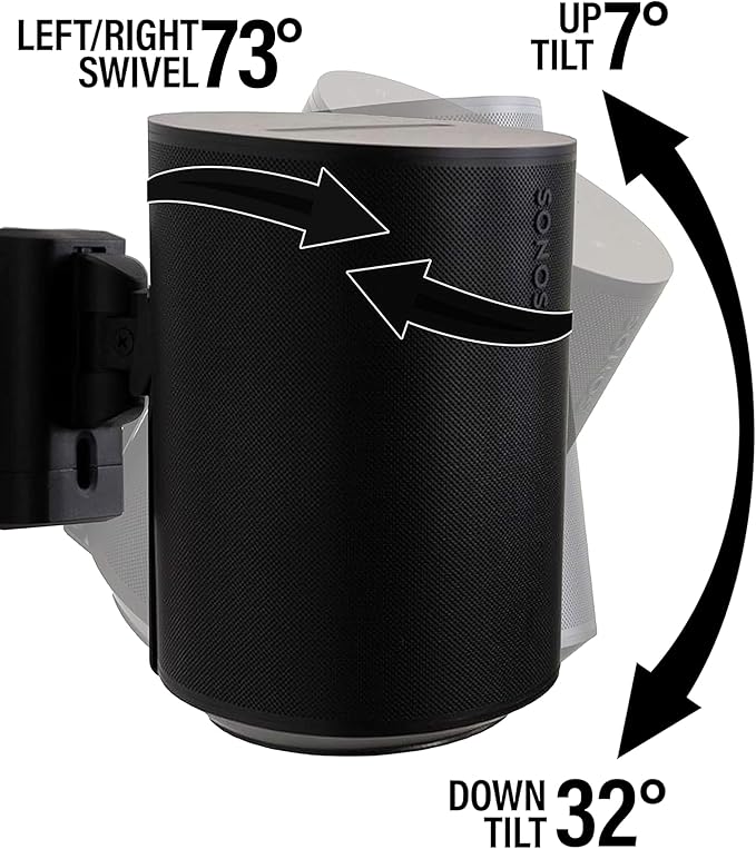 Sanus Speaker Wall Mounts for Sonos Era 100™ Pair - Swivel & Tilt Speaker Mount with Easy 15-Minute Install - Black, 2-Pack