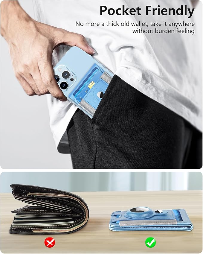 ExtreLife for Magsafe Wallet with Airtag Holder, Magnetic Wallet for iPhone 16/15/14/13/12 Series, 9-Card Holder, Open ID Window, Adjustable Stand, RFID Blocking, Light Sky Blue