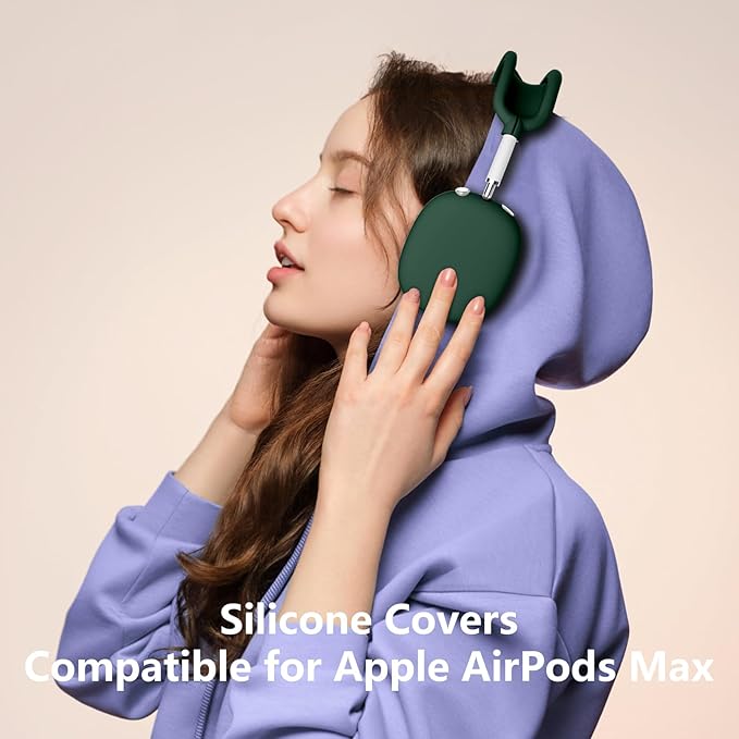 Silicone Case Cover for AirPods Max, Ear Pad Case Cover/Ear Cups Cover/Headband Cover for AirPods Max Headphones,Accessories Soft Silicone Protector for Apple AirPods Max New USB-C (2024) (Dark Green)