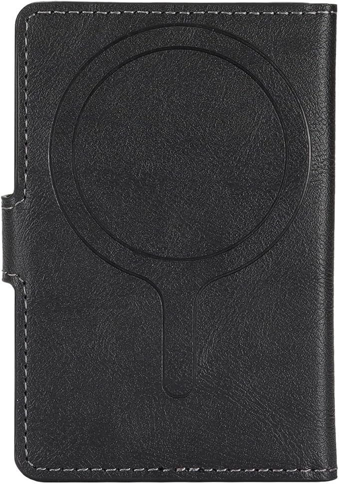 Ultra-Thin Magnetic Wallet Card Holder for iPhone and All MagSafe Protective Cases，Premium PU leather, powerful magnetic closure, stand function, 6 card slots (Black)