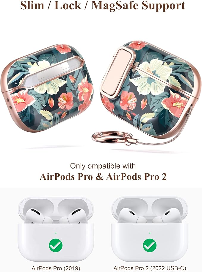 TATOFY for AirPods Pro 2nd Generation Case with Lock Carabiner Cleaner, Slim AirPod Pro 1st & 2nd Hard Case Cover, Compatible with MagSafe (Blue)