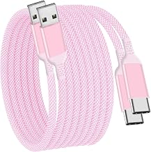 USB C Cable 15FT 2Pack,Extra Long USB-A to USB-C Cable Braided Pink
